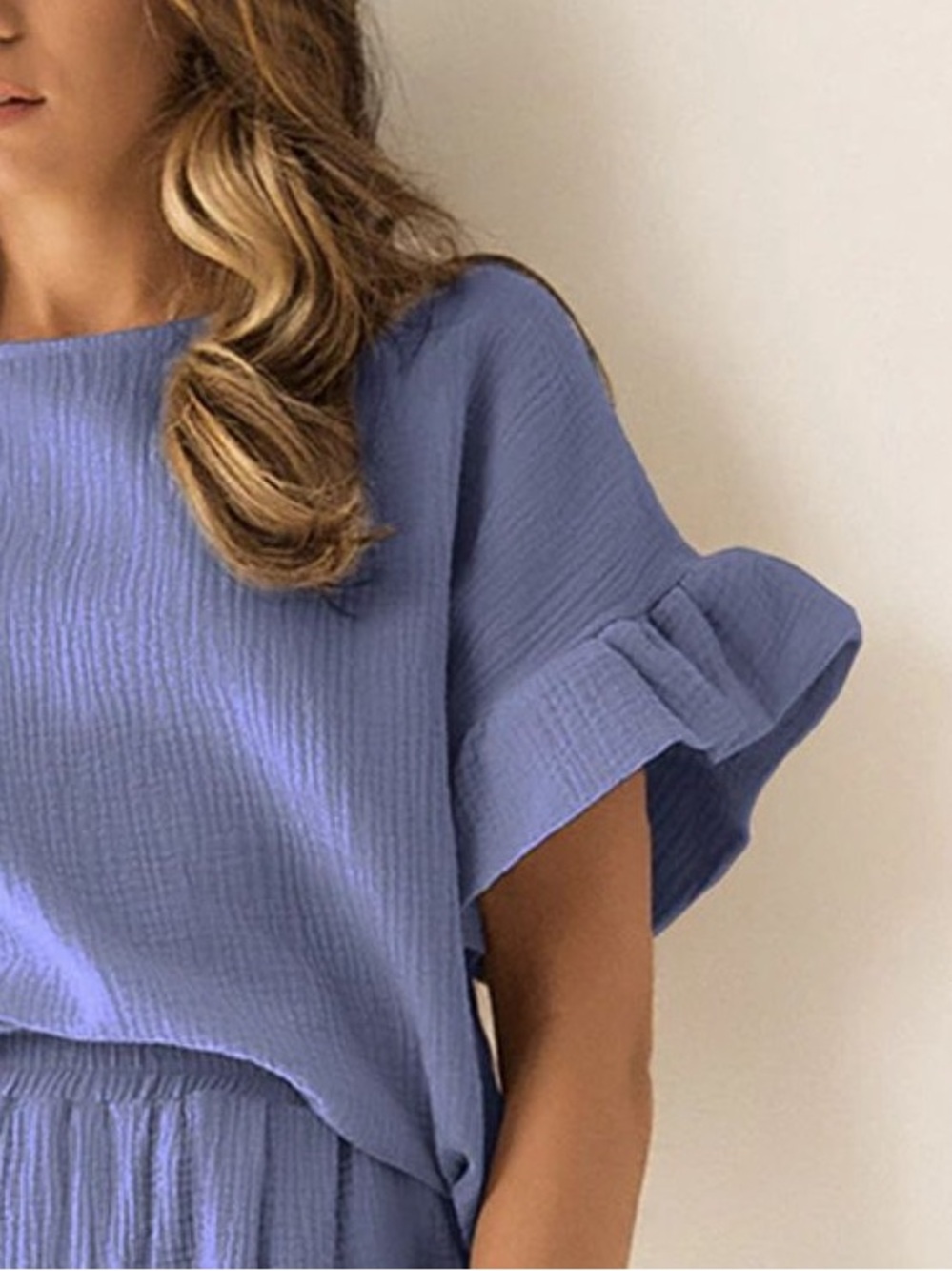 💜 Hello Gorgeous! COTTON Gauze Two-Piece Top & Shorts Set-Blue Purple - Picture 5 of 11